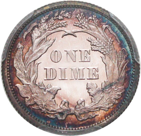 image for: 1867 10c PCGS/CAC Proof 64 CAM - Colorful Toning