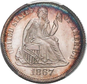 image for: 1867 10c PCGS/CAC Proof 64 CAM - Colorful Toning