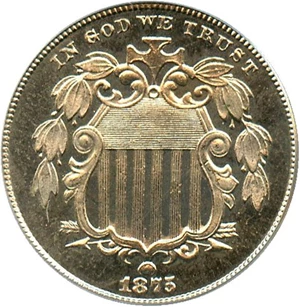image for: 1875 5c PCGS/CAC Proof 65 - No Reserve!