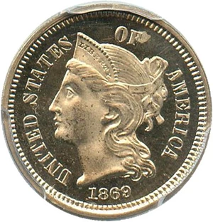 image for: 1869 3cN PCGS Proof 65 DCAM