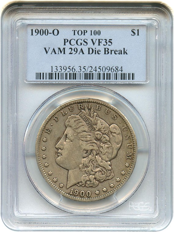 image for: 1900-O $1 PCGS VF35 (VAM 29A, Die Break) Top 100 VAM