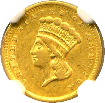 image for: 1856 G$1 NGC AU50 (Type 3, Upright 5)