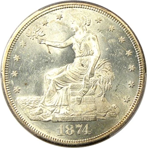 image for: 1874-CC Trade$ PCGS/CAC MS63+ Desirable Carson City Trade Dollar