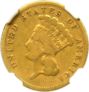 image for: 1860-S $3 NGC/CAC VG-8 - Scarce Issue