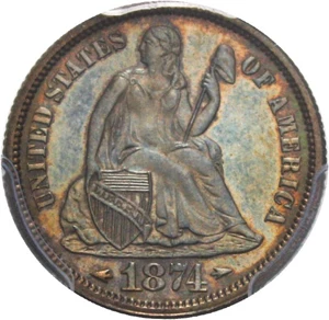 image for: 1874 10c PCGS/CAC Proof 65 (Arrows) - Colorful Toning