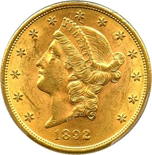 image for: 1892-S $20 PCGS MS62