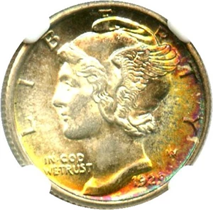 image for: 1929 10c NGC MS62 - Amazing Colorful Toning