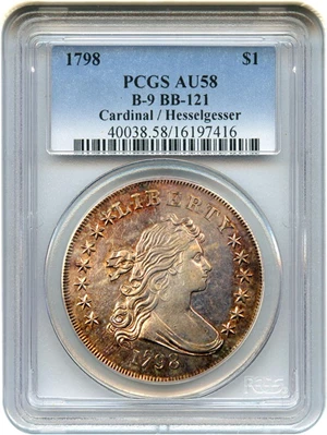 image for: 1798 $1 PCGS AU58 (B-9, BB-121) Wonderful Bust Dollar