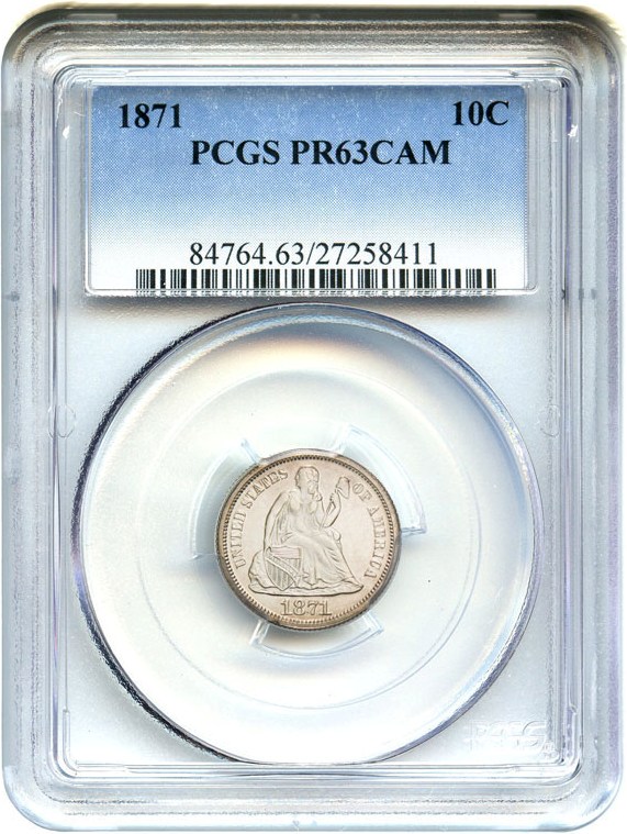 image for: 1871 10c PCGS Proof 63 Cameo