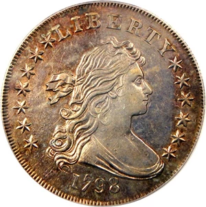 image for: 1798 $1 PCGS AU58 (B-9, BB-121) Wonderful Bust Dollar