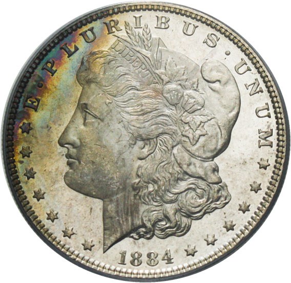 image for: 1884 $1 PCGS MS65 PL - Colorful Rainbow Toning