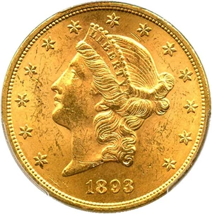 image for: 1893 $20 PCGS MS62