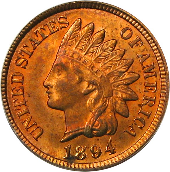 image for: 1894 1c PCGS/CAC MS64 RD (Doubled Date) Eagle Eye Photo Seal * Scarce Variety *