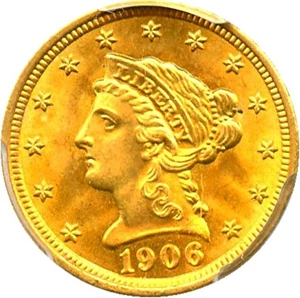 image for: 1906 $2 1/2 PCGS MS66+ Gorgeous Gem Type Quarter Eagle
