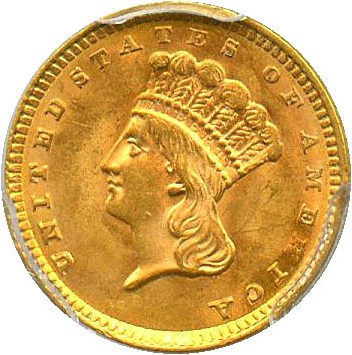 image for: 1857 G$1 PCGS/CAC MS63