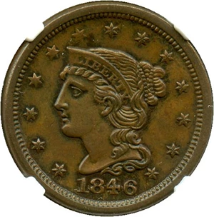 image for: 1846 1c NGC/CAC MS64 BN (Small Date, N-4) - No Reserve!