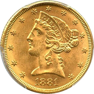 image for: 1881 $5 PCGS MS63+