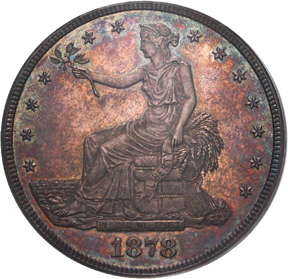 image for: 1878 Trade$ PCGS/CAC Proof 64 - Colorful Toning - No Reserve!