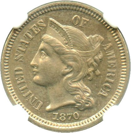 image for: 1870 3cN NGC/CAC Proof 63  - No Reserve!