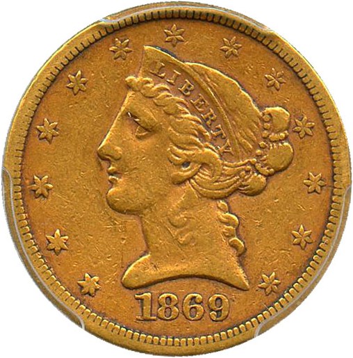 image for: 1869-S $5 PCGS XF40 - Low Mintage Date