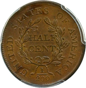 image for: 1804 1/2c PCGS/CAC MS63 BN (Crosslet 4, No Stems)