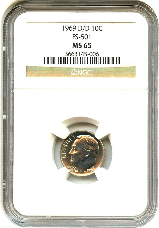 image for: 1969-D/D 10c NGC MS65 (FS-501)