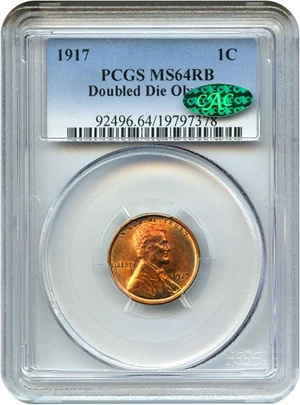 image for: 1917 1c PCGS/CAC MS64 RB (Doubled Die Obverse) Rare Variety