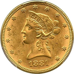 image for: 1881 $10 PCGS MS62+