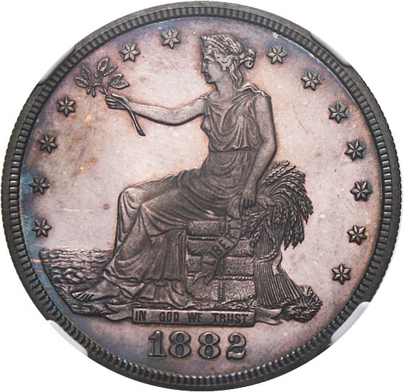 image for: 1882 Trade$ NGC/CAC Proof 63 - Proof-only Issue, Colorful Toning