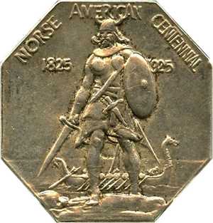 image for: 1925 Norse American Medal (Thick Silver, AU Details, Improperly Cleaned)