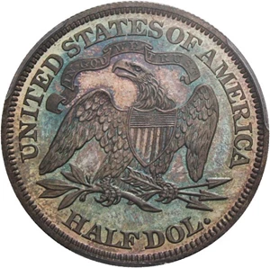 image for: 1866 50c PCGS/CAC Proof 65 (Motto) - Colorful Toning