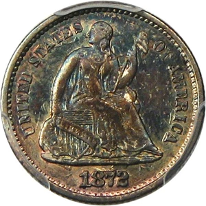 image for: 1872-S H10c PCGS AU58 (Mintmark Above Wreath) Colorful Toning