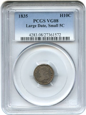image for: 1835 H10c PCGS VG-8 (Large Date, Small 5C) - No Reserve!