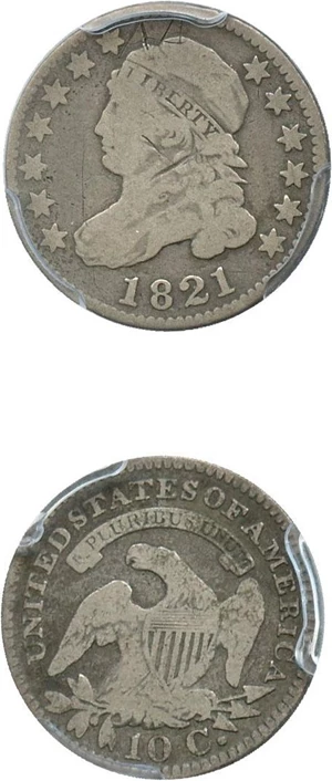 image for: 1821 10c PCGS Genuine, Graffiti, Good Details (Large Date)