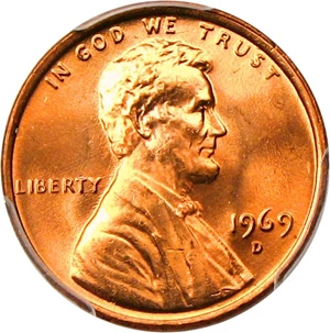 image for: 1969-D 1c PCGS MS67 RD - Tied for Finest Known