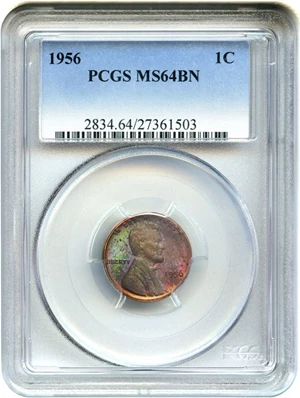 image for: 1956 1c PCGS MS64 BN - Colorful Toning