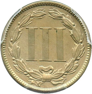 image for: 1887 3cN PCGS Genuine, Cleaning AU Details - Scarce Low Mintage Date