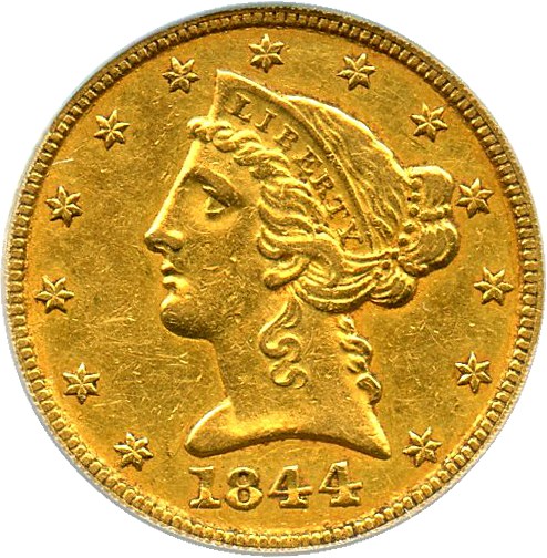 image for: 1844-C $5 PCGS AU53 - Charlotte Gold