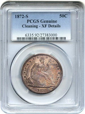 image for: 1872-S 50c PCGS Genuine, Cleaning XF Details