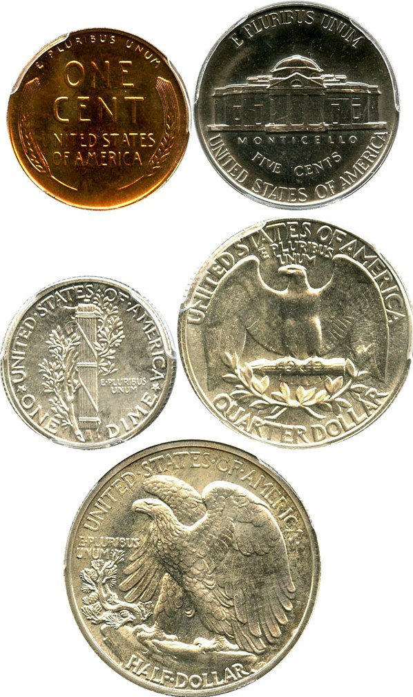 image for: 1938 Proof Set 1c-50c PCGS/CAC Proof 63-66 (5 Coins)