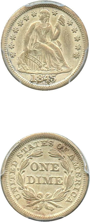 image for: 1845 10c PCGS Genuine, Cleaning XF Details - No Reserve!