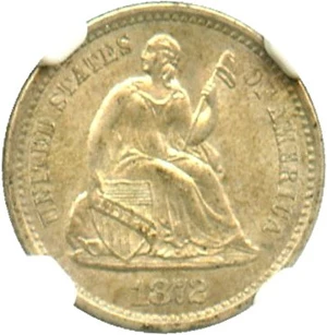 image for: 1872-S H10c NGC/CAC MS63 (Mintmark Above Wreath)
