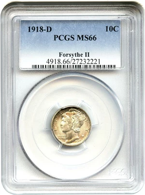 image for: 1918-D 10c PCGS MS66 ex: Forsythe II