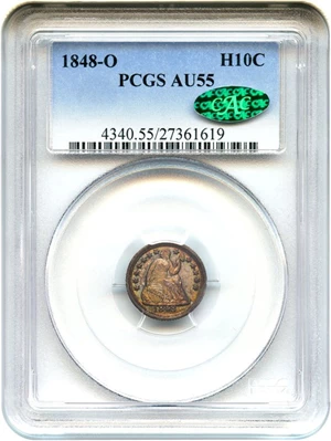 image for: 1848-O H10c PCGS/CAC AU55 - Pretty Toning - No Reserve!