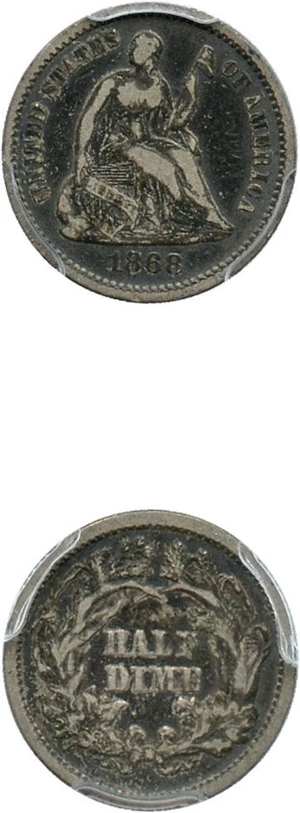 image for: 1868 H10c PCGS Genuine VF Details, Environmental Damage - No Reserve!