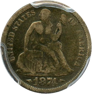 image for: 1874-S 10c PCGS VF25 (Arrows)