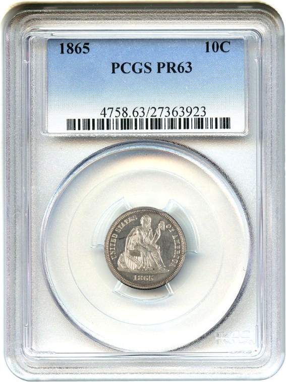 image for: 1865 10c PCGS Proof 63 - No Reserve!