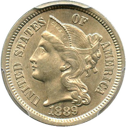 image for: 1889 3cN PCGS MS63 - Scarce Low Mintage Date