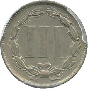 image for: 1887 3cN PCGS Genuine, Cleaning UNC Details - Scarce Low Mintage Date