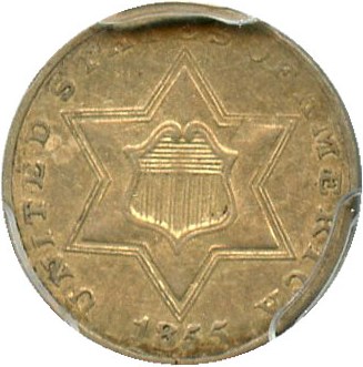 image for: 1855 3cS PCGS/CAC AU50